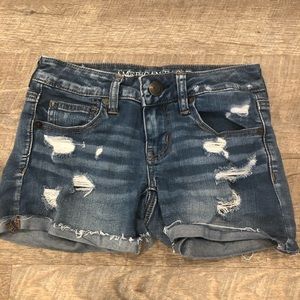 Distressed jean shorts
